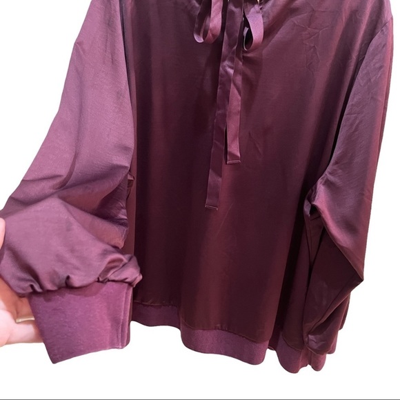 Lane Bryant Maroon Satin Lace Detail Sweatshirt Style Ties at Back Neck Sz 26 - Picture 9 of 13